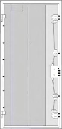 doppia lamiera elettrozincata da 12/10 di spessore, coibentata con polistirene e con due rinforzi ad omega.