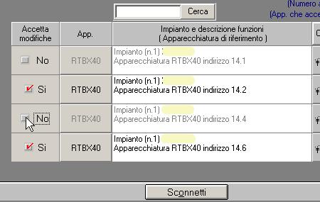 3 Nel caso in cui qualcuna di queste 47 apparecchiatura non debba essere modificata si potrà escluderla cliccando sul tag rosso in fianco a Sì.