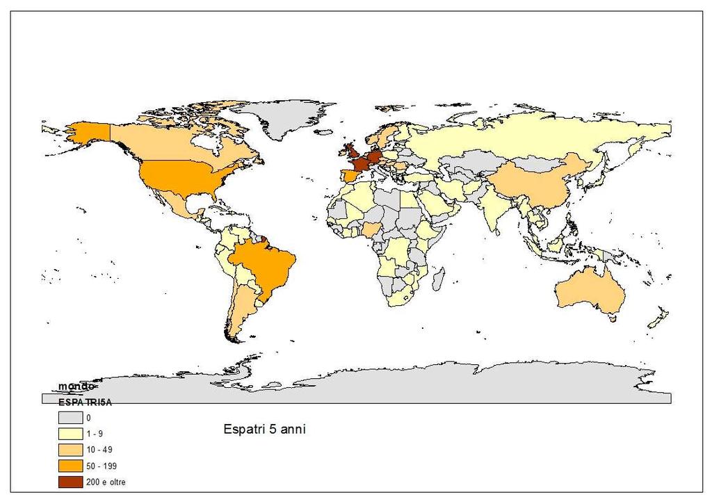 Particolarmente ambiti il Regno Unito, dove si sono trasferite 501 persone, la Germania (252) e la Francia (237); ma anche la Svizzera (157), la Spagna (129) e il Belgio (90).