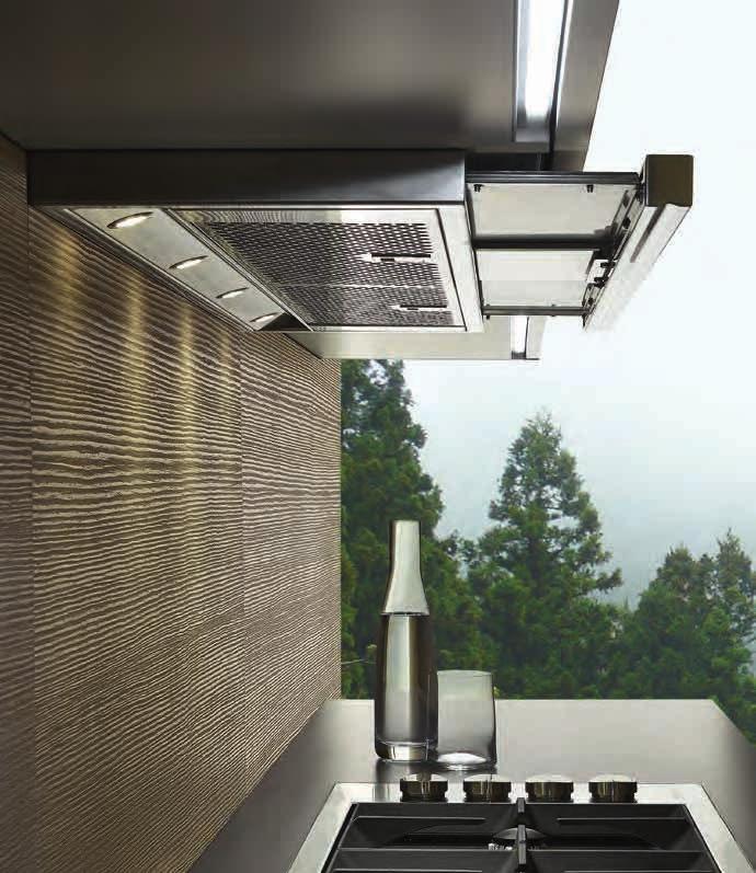 Above: Varenna personalised Easy hidden hood. It automatically switches at the opening of the door, led lighting system. Available widths 23 5/8, 29 1/2, 35 7/16, 41 5/16, 47 1/4.