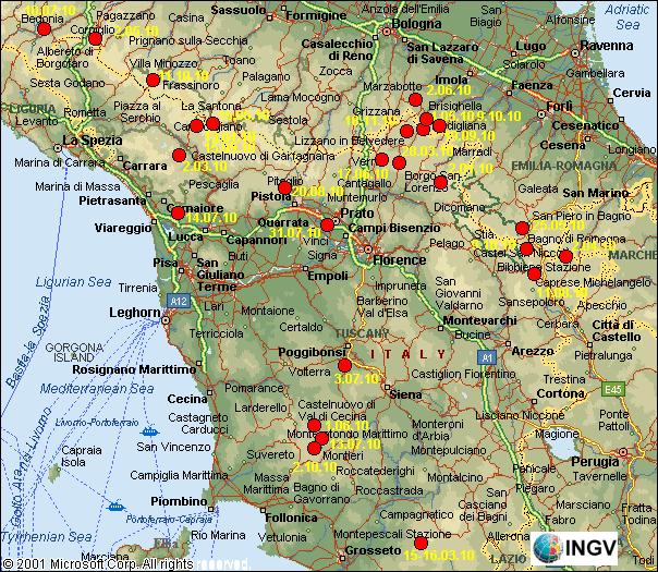 EVENTI SISMICI IN TOSCANA 2010 Nel presente documento sono riportati gli eventi sismici in Toscana dell'anno 2010, così come registrati dalla rete sismica nazionale dell'istituto Nazionale di