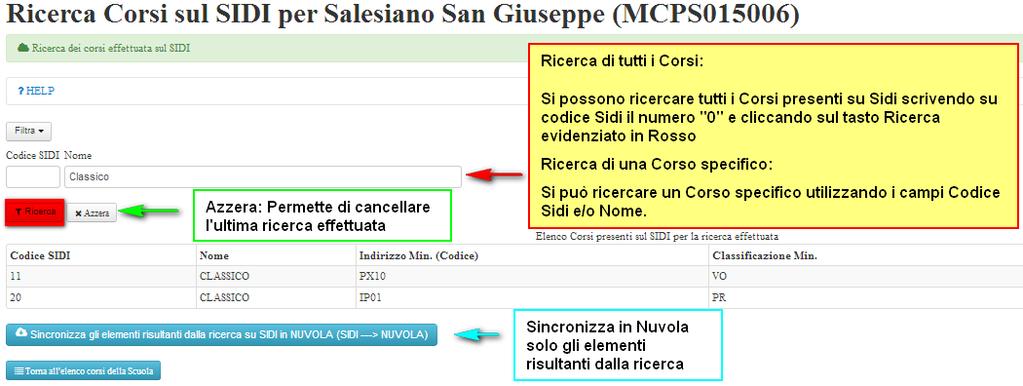 5.1.3.3 Sincronizzazione Corsi o Indirizzi di Studio In SIDI SIDI Nuvola Sincr.