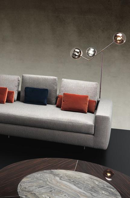 ADONE SOFA Disegno Emanuele Missaglia Divano con struttura in legno con imbottitura in poliuretano espanso e rivestimento in pelle, velluto o tessuto.