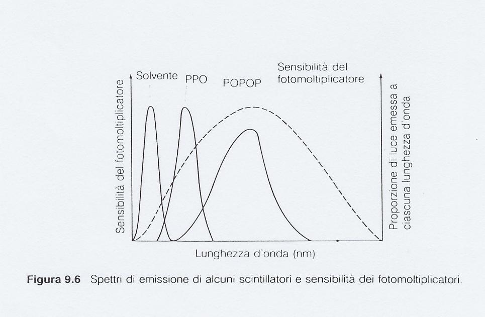 I contatori a scintillazione possono essere: contatori a scintillazione solida oppure contatori a scintillazione liquida La luce emessa ha una lunghezza d onda molto