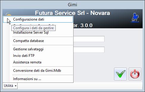 Configurazione dati su Client Sui pc collegati in rete occorre eseguire la fase di configurazione dei dati. Per effettuare ciò lanciare Gimi.