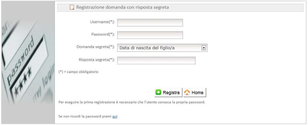 Figura 2 Inserire le proprie credenziali di accesso al dominio Minsanita (username e password in uso al momento), selezionare dal menù a tendina la domanda che si desidera impostare e digitare la