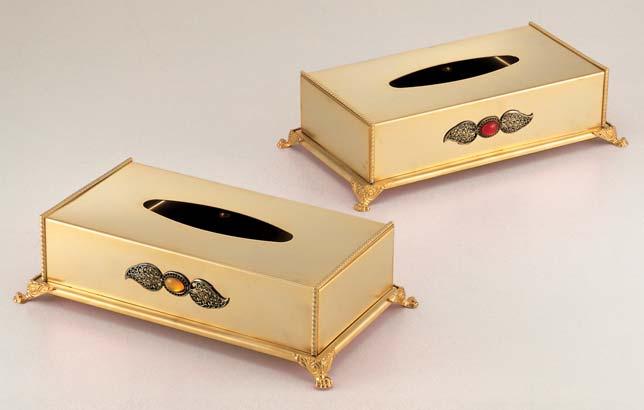 satinato Kleenex box in wood gold leaves decorated and gold satined bronze 2100 2099A - 2100A (cm 31 x 17 x h 8)