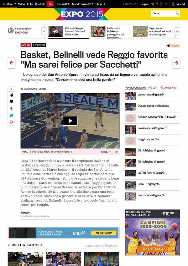 25 giugno 2015 gazzetta.it Basket, Belinelli vede Reggio favorita.