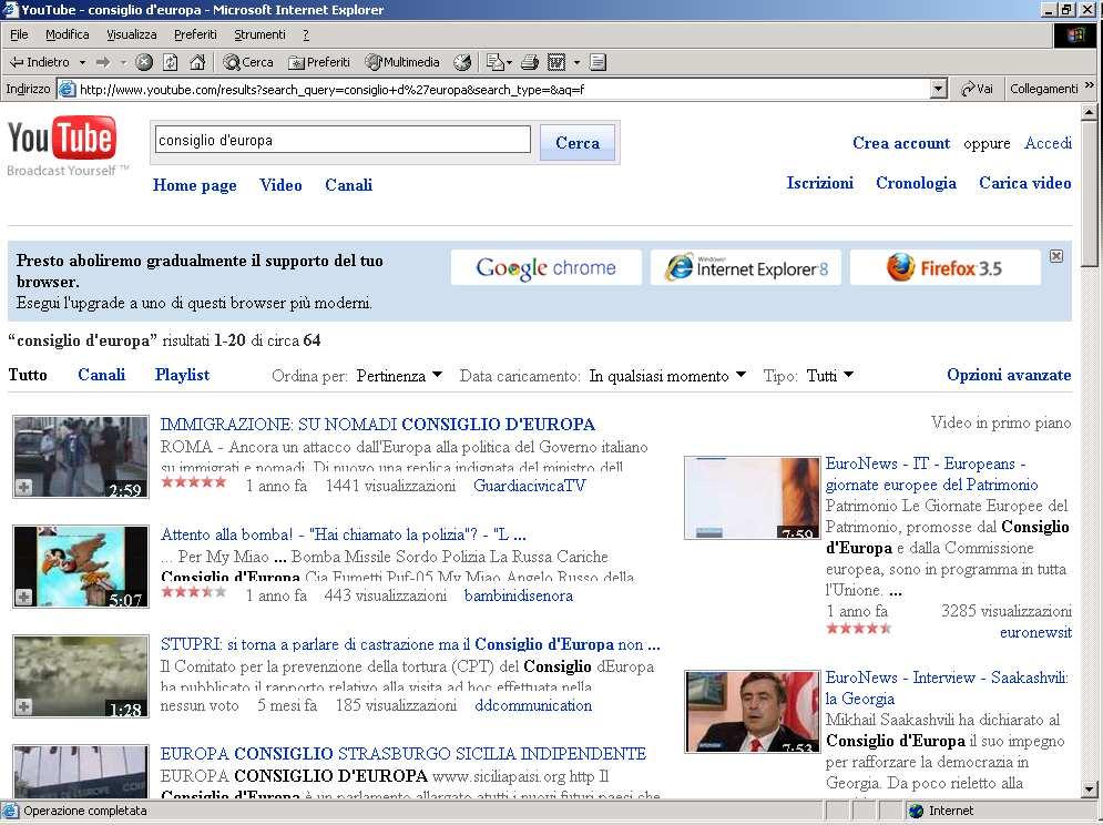 Segnaliamo inoltre che sul sito http://www.youtube.