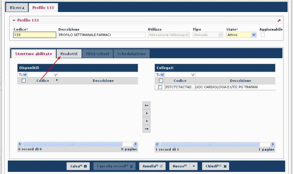 Cliccare su PRODOTTI per visualizzare i prodotti della lista.