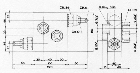15/11/01 n 011/01 pag. 4/5 VALVOLA ANTIURTO DOPPIA INCROCIATA / ANTISHOCK CROSS PRESSURE RELIEF VALVE VAF 10 D Valvola di massima pressione doppia, flangiabile ai motori i- draulici serie HT - HTC.