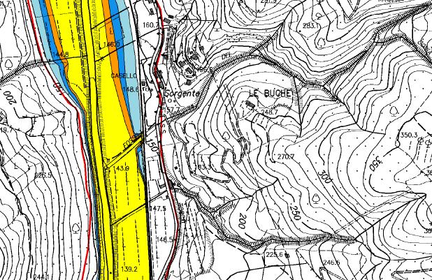 Idrogeologico nell area prossima la borro del Conia e del borro dell Alberaccio (evidenziati in ciano) e delle aree d