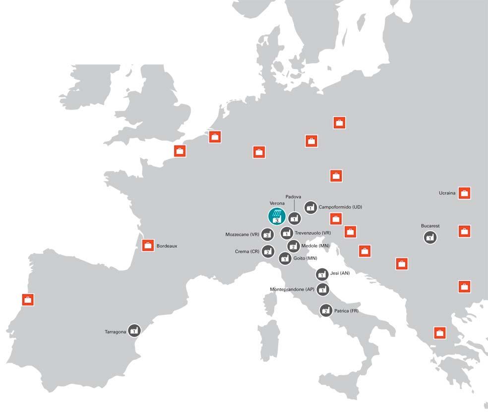 La distribuzione geografica e i numeri del Gruppo Manni 20 centri di produzione, di distribuzione, di servizi in Italia e in Europa, 10 società operative Più di 600.