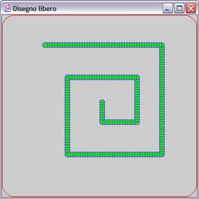 DisegnoLibero-Esempio 21 Esempio public class Disegno extends JFrame{ int x; int y; public void paint(graphics g){ Rectangle b = getbounds(); g.setcolor(color.red); g.drawroundrect(4,30, b.