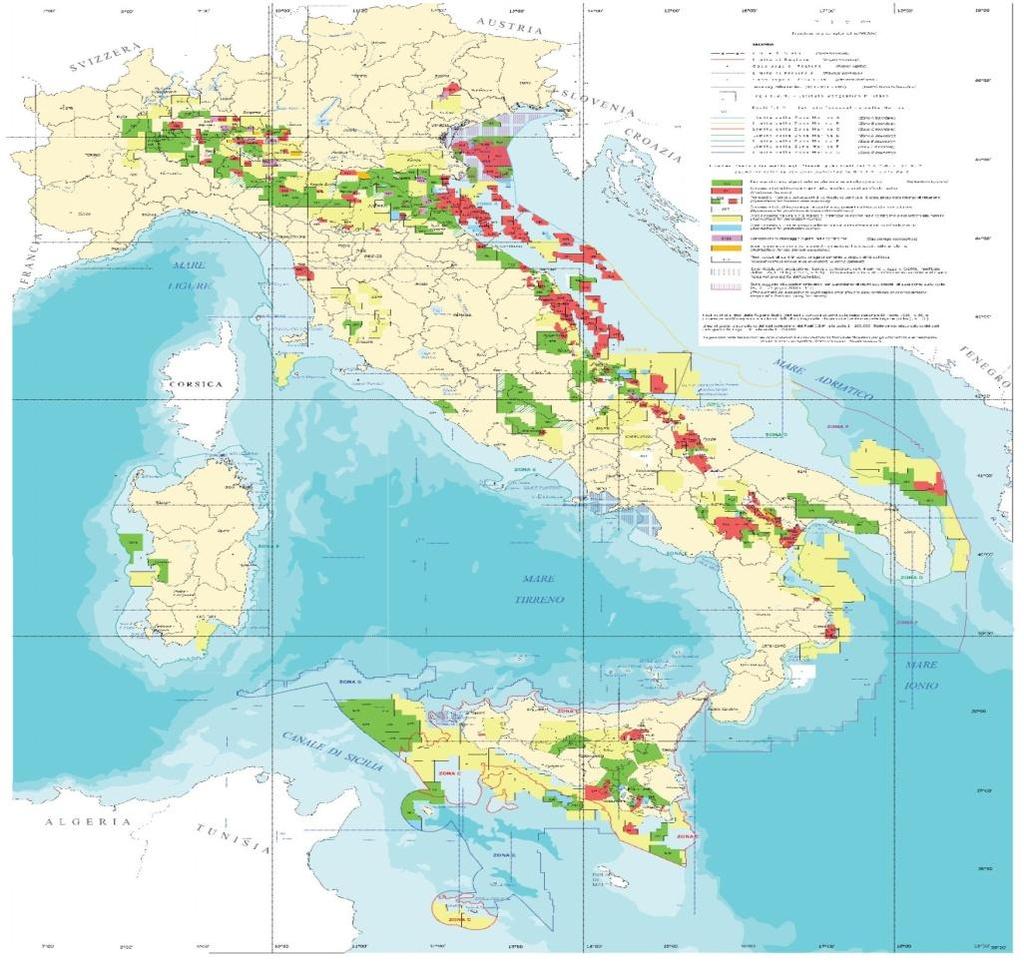 Le attività di esplorazione e produzione di petrolio e gas in Italia (al 31/12/2011) 2/2 199 concessioni di coltivazione (133 a terra e 66 a mare) Circa 18.000 kmq (9.205 a terra e 8.