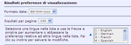 Preferenze di ricerca: selezionare o deselezionare le caselle per scegliere il tipo di documento che si vuole cercare.