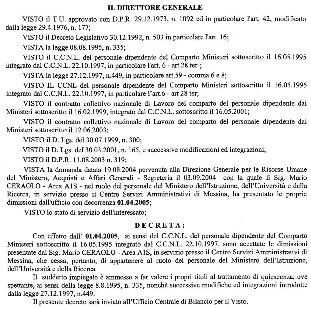 (D.D. 27 dicembre 2004 - Visto e registrato all'ufficio centrale del