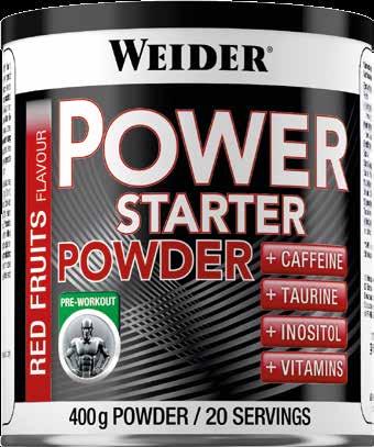 POWER STARTER POWDER POLVERE A BASSO CONTENUTO CALORICO, CON CAFFEINA, TAURINA, INOSITOLO E VI- TAMINE.