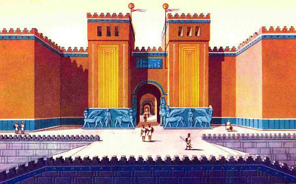 La grande porta d ingresso delle mura di recinzione del palazzo regio o della città, poteva essere fiancheggiata da leoni o tori alati, con testa umana.