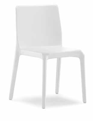 The seat of polycarbonate chair Blitz has a slight rough finish and can have a recessed padding covered with various fabrics and