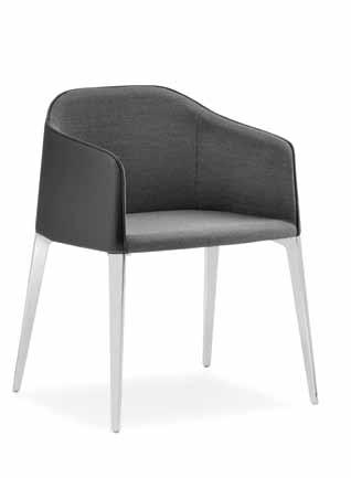 Laja chair and armchair, polished die-casted aluminium legs and upholstered