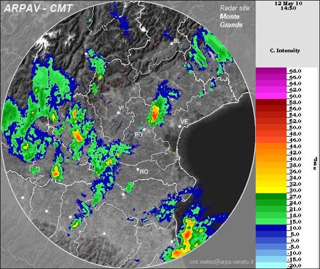 Sulle province di Padova, Venezia, Treviso e Vicenza le precipitazioni sono state anche a carattere di nubifragio, in particolare con un nubifragio vero e proprio sulla città di Padova.