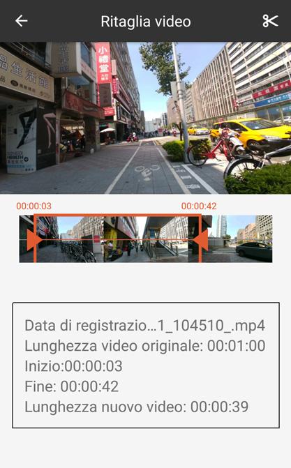 I simboli sui filmati indicano: - i blu: il video è con dati FIT. - Forbici rosse: il video è ritagliato. La durata massima di un video modificato è 5 minuti.