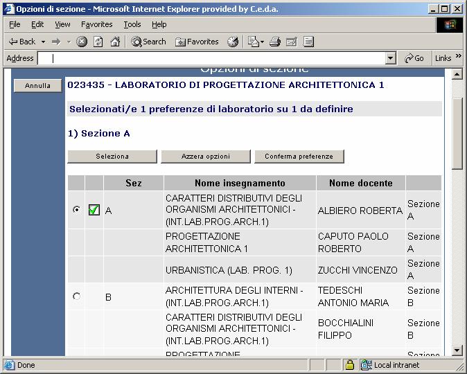 Viene ricordato il contesto per cui si stanno defininendo le preferenze e viene presentata l'offerta disponibile.