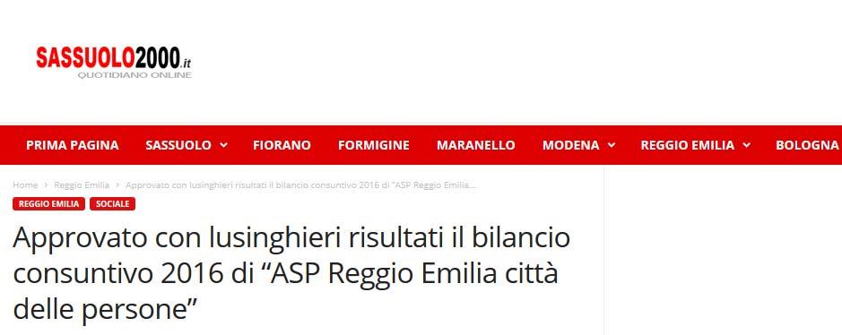 Consiglio di Amministrazione di ASP Reggio Emilia città delle persone, nata il 1 gennaio 2016 dalla fusione tra ASP RETE e ASP OSEA, nella seduta del 29 maggio 2017 ha approvato il Bilancio