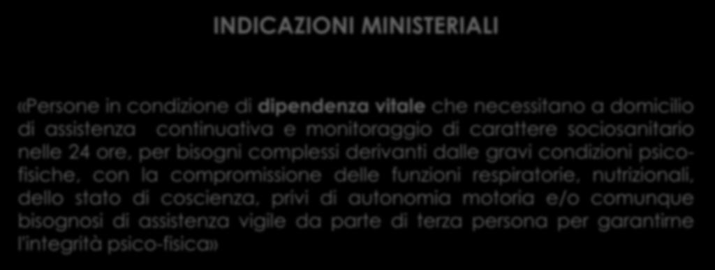 PERSONE CON DISABILITÀ GRAVISSIMA IN CONDIZIONE DI DIPENDENZA VITALE INDICAZIONI MINISTERIALI «Persone in condizione di dipendenza vitale che necessitano a domicilio di assistenza continuativa e