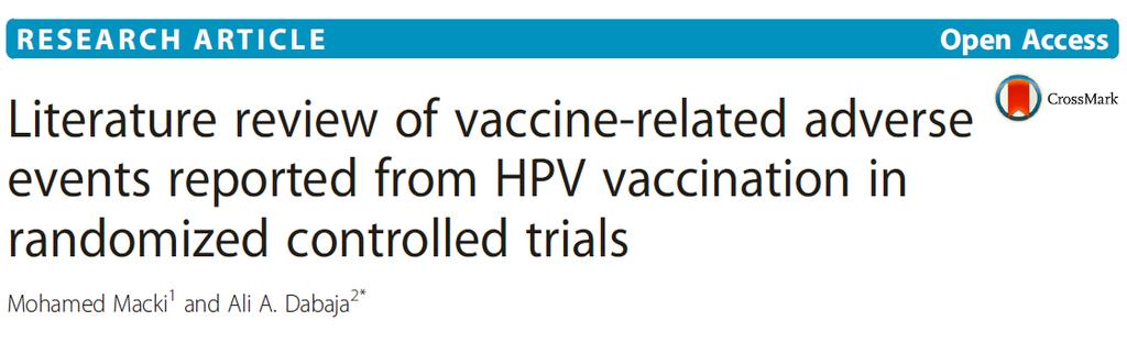 RCTs bhpv/ qhpv vaccines VS Controls (Placebo or AD*) *Aluminium Derivatives 10 studies in females 1 study in males 2 studies in both 11,189 individuals 1.
