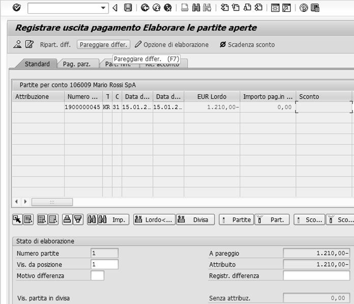 Pagamento fattura Fornitore 5 4 1 2 3 Se l importo inserito è corretto la differenza tra 1. A pareggio e 2.