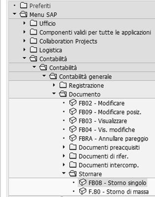 STORNO DOCUMENTO (TRANSAZIONE FB08) Percorso: Menù SAP >