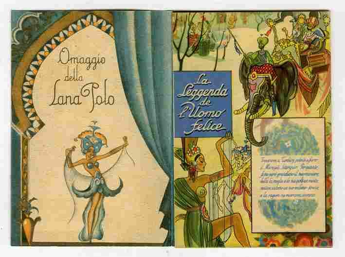 5 / 5 La leggenda dell uomo felice, 1932, Illustratore Nino Pagotto (Nino Pagot) Industrie grafiche Besozzi, Milano Pubblicità lana Polo, Calendarietto, Collezione L arte in tasca.