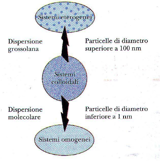 Colloidi: miscele eterogenee con particelle di grandezza compresa tra 1-100 nm; i componenti sono distinguibili al microscopio elettronico, possono essere separati per filtrazione su membrana;