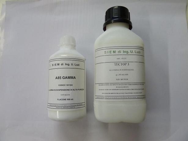 ALLUMIINIIA IIN SOSPENSIIONE ALTA PUREZZA GE6 ALFA 151101 GE6 ALFA Grana 1 µ Flacone da 200 ml. CR 15 ALFA 151102 CR 15 ALFA Grana 0,3 µ Flacone da 200 ml.