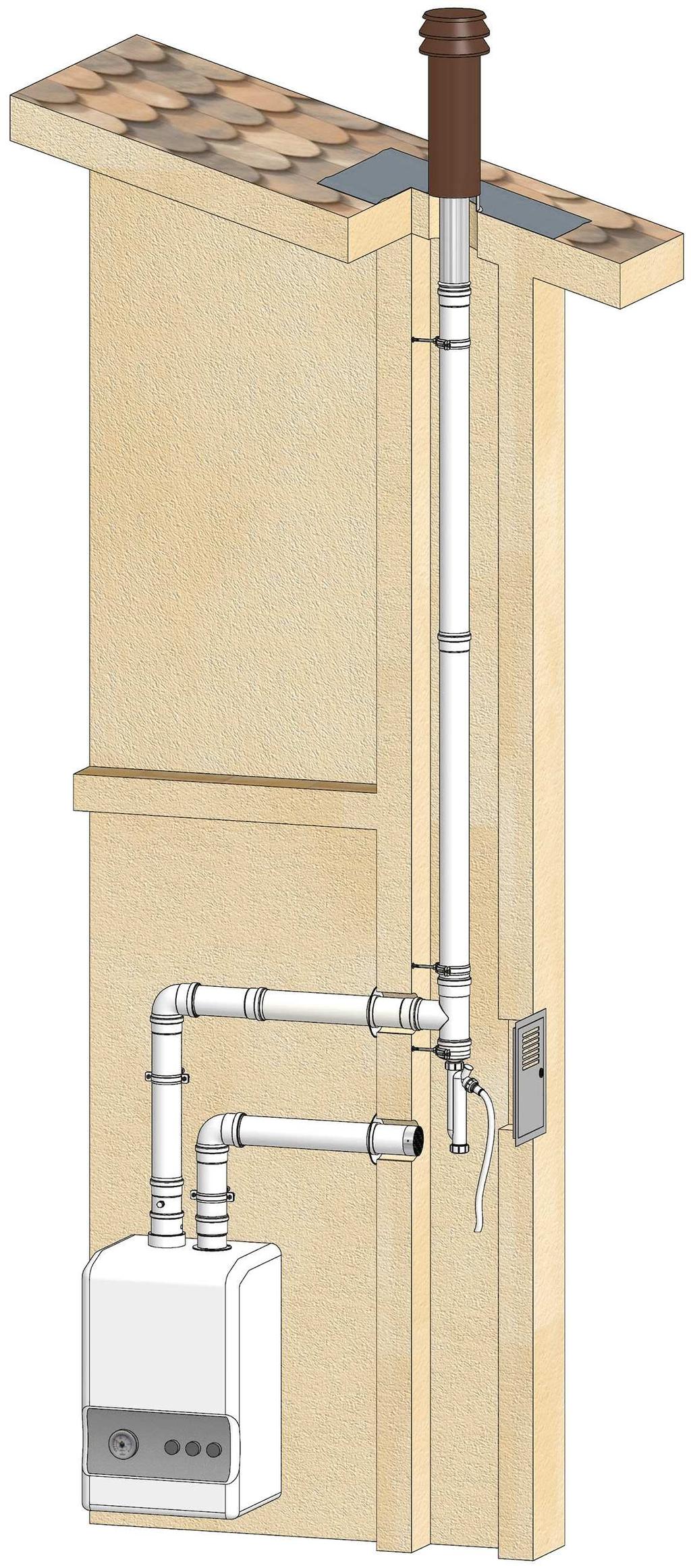 Example of C-Type gas appliance with STABILE AL split wall ducts for the inlet of combustion air and the discharge of the combustion products.
