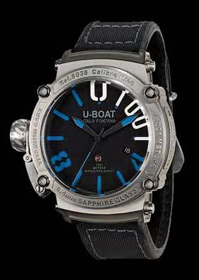 MOVEMENT: automatic mechanical, modified and personalised at U-BOAT specifications for stem position at 9 o clock. Frequency 28.800 vibrations per hour, 4 Hz. Power reserve 38 hours. Jewels 25.