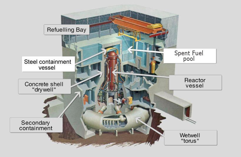 Dove: - DW: dry well contenente il contenitore in pressione del reattore; - WW: wetwell, toroide che corre intorno alla base dell unità, al cui interno è presente la piscina di soppressione del