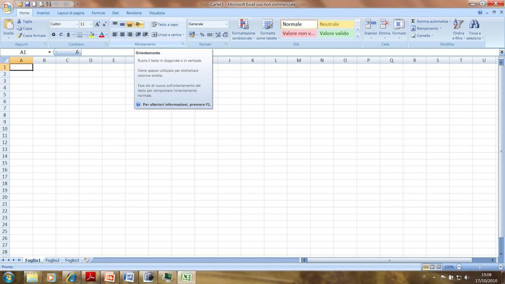 Nome provvisorio documento Excel 2007 Barra del menù delle funzioni Help contestuale