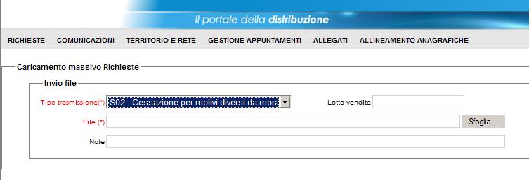 3.4.1 Caricamento richiesta/rettifica richiesta 02 (Flusso 0050) L invio di una richiesta di Cessazione witching, tramite portale, avviene con la funzionalità a menu: RICHIETE CARICAMENTO MAVO