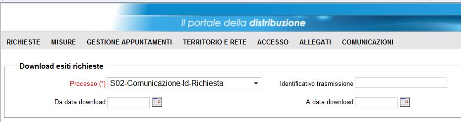 MONITORAGGIO DOWNLOAD ETI INTERMEDI, scegliendo il tipo processo 02- Comunicazione-Id-Richiesta : Figura 4 Download esiti intermedi richieste 02-Comunicazione-Id-Richiesta i prevede la gestione degli