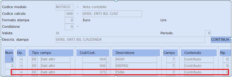 Utilizzando il tasto funzione "F2", Richiamare la tabella di calcolo "Vers.