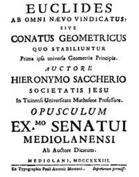 Saccheri, 1667-1773 Il gesuita Girolamo Saccheri costruisce una lunga teoria a partire da quello che oggi è noto come il quadrilatero di Saccheri.