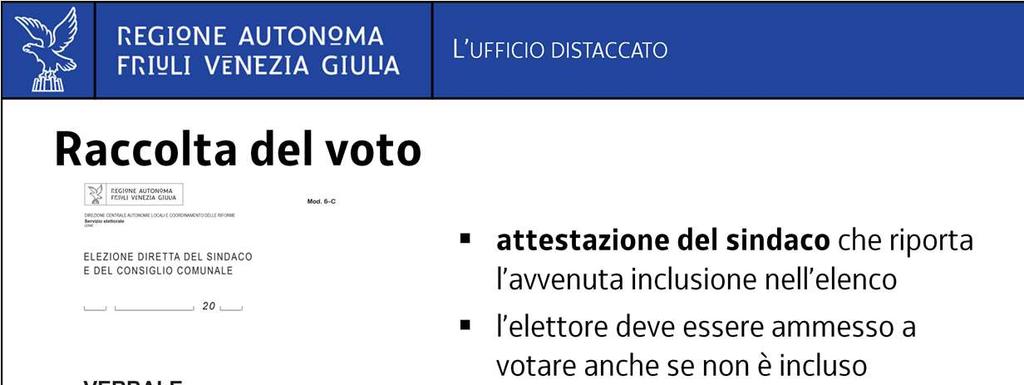 Nell ammettere gli elettori al voto, l ufficio distaccato, oltre alla consueta documentazione, richiede anche l attestazione del sindaco che riporta l avvenuta inclusione nell