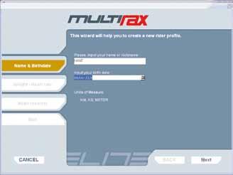 New rider wizard Questa è una procedura guidata per la creazione del profilo del ciclista.