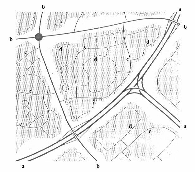 figura 8-1 - Rappresentazione di un isola ambientale nelle Norme funzionali e geometriche per la costruzione delle strade (D.M. 05/11/2001, S.O. alla G.U.