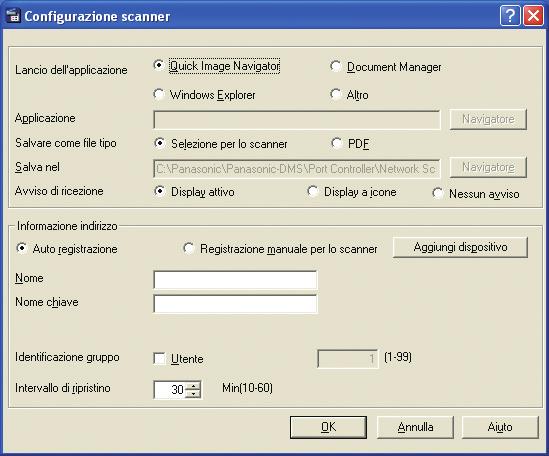 Si apre la finestra Configurazione per lo scanner come indicato sotto. 1.