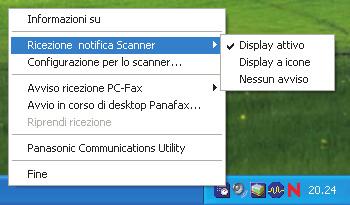 Avviso di ricezione da scanner Per attivare Panasonic Communications Utility, selezionare Panasonic Panasonic Document Management System Communications Utility nella cartella Tutti i programmi