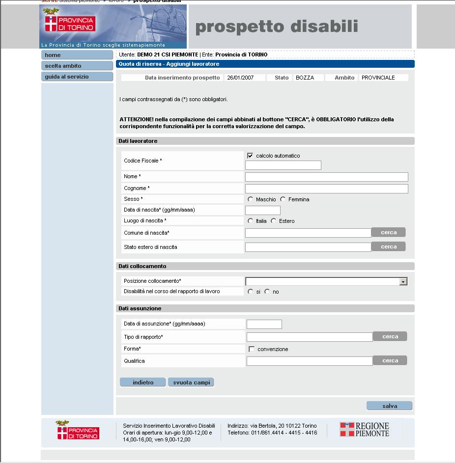 Se si sceglie l inserimento manuale, si ha la possibilità di calcolare automaticamente il codice fiscale, selezionando la casella vicino a codice fiscale.